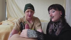 Bisexual Femme Goth teaches her Masc Butch to suck and fuck cock BGG AMWF Threesome