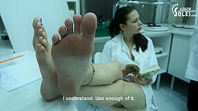 Young Doctor Gets Her Hot Feet Worshiped By Her Colleague At Work