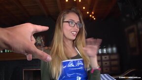 Blonde Colombian Waitress With Glasses Rides Meat In Sexy Pickup & Fuck
