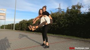 Lifted by Desire: Barbara and Michelle’s Playful Carrying in the Parking Lot (4K quality)