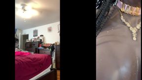 Black Babe Danae in Pink Glitter Mini Dress Rubbing Her Dick