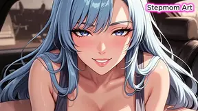 Stepmom teaches naughty car play, finger hammered in bed