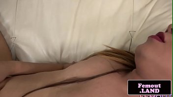 Highheeled femboi jerking cock passionately