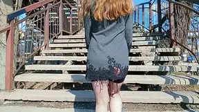 Unattractive and unfriendly female takes off her knickers in broad