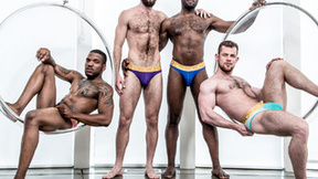 ICON MALE Four Muscular Gay Stallions Mixing White & Ebony Pudding just for the sake of it!