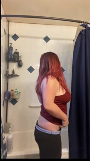 Peeping Tom watches greasy slut take an after workout shower