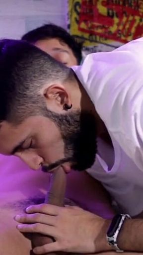 Sucking big uncut cock deepthroat until he cums a massive load in slow motion