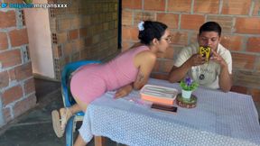 I make the red thong to the side and make her scream.