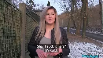 Public Porn - painfully cute blonde teen gets creamy horny having sex outdoors