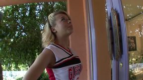 Wonderful hot blonde cheerleader rides the big cock of old guy