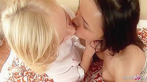 Sweet Dark Hair And Blonde Best Friends At First Time Lesbian Teen 18+ Sex To Orgasm