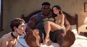 Foot Slave Husband Cleans Wife's Feet with His Tongue - Femdom