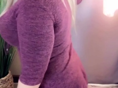 Non stop blonde with big boobs cock jerks off on the bed