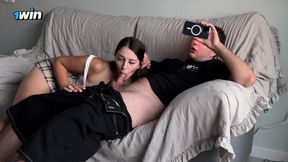 Petite step sis gags on big cock during prank gone wrong