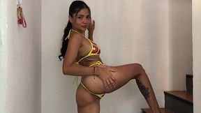 POV fuck with petite Latina step-sis in bikini, cumming on her pretty face