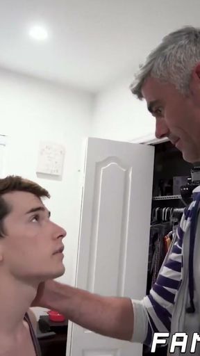 Kinky stepdaddy joins twinks barebacking in threesome   Clip 1