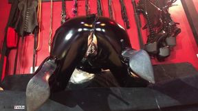 Sexy latex girl with extreme long nails is playing with her pierced and tattooed pussy