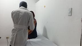 Perverted doctor masturbates cock in the office