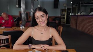 Tiny girl with a gorgeous face rides dick in restroom