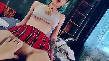 Classmate cutie rides dick and gets eyes rolling orgasm