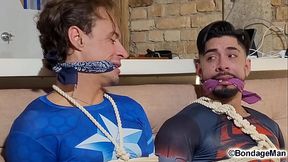 Mike Bebecito and Matheuz Henk tied up and gagged together and start fucking until cum in each other'_s mouth | Behind the Scenes