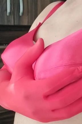 Sexy Vs Red Satin Bra, C Cup Caressing Boobs