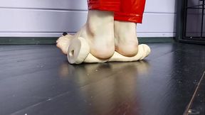 Hard barefoot toy cock trampling