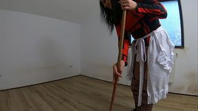 Nympho Maid Masturbates with Broom &amp_ Mop While Cleaning an Abandoned House