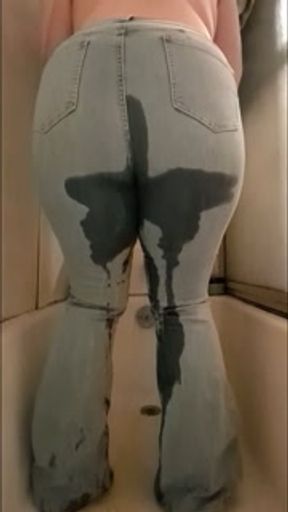 Desperately pissing my new jeans - it made me so horny!