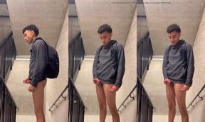Dude Cums in Stairwell Wanking Long Cock