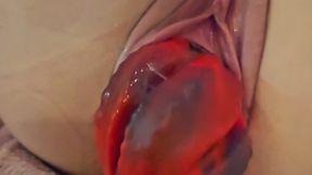 Very slowly pulling a nice large plug from Renea's ruined 23yo pussy