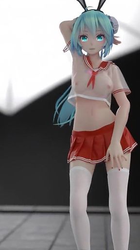 [mmd] Chocolate Cream ***; Sexy College Girl Uniform; Ultra-short Skirt; White Stockings; Red-soled High Heels