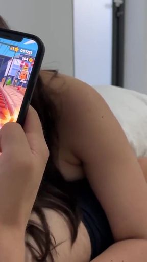 Sucking my bf's cock while he plays subway surfers game   Clip 1