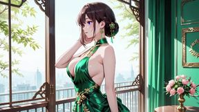 From Sun-drenched Balconies to Starry Terraces, She Wears a Stunning Green Halter Gown That Screams Elegance and Tease.