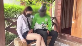 Student fucks rider outside in public