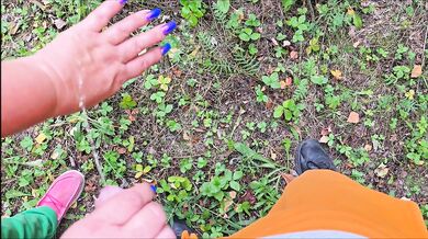 Stepmother holds her stepson's cock while he pees on her hand