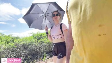 Amateur couple flashes tits on public beach vacation