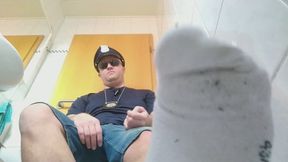 I am a giant police officer and you tiny drove too fast. You have to take care of my giant feet or you will go into jail.