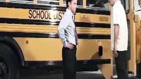 Mature blonde MILF gets drilled by two studs on a bus
