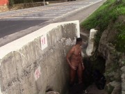Handsome Latino Gets Too Exposed by Taking off his Clothes and Jerking off on the Road.