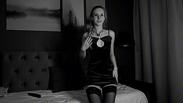 She dance in sexy dress, black and white mood