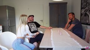 German Cuckold Husband Watch His Sexy Wife at No Condom Fuck with His Fat Cock Mate