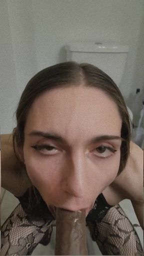 Trans slut does oral practice on 8inch BBC dildo   Clip 1