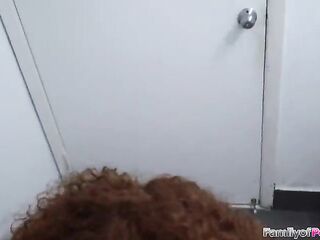 Teen stepsis sucks stepbro in restroom