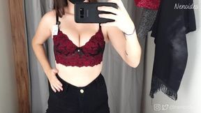 Trying on clothes that fit my big boobs