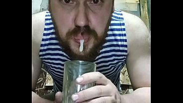 Gay cumshot during masturbation,poured fresh sperm over the dildo and fucked his anal, and then licked the dildo with cum after the ass! He did it twice in 5 minutes!