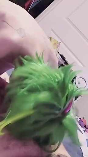 Green haired punk rocker babe gives the most amazing blowjob of her life and gets a messy facial   Clip 1