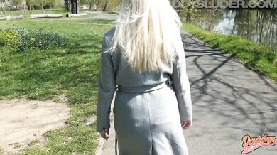 Naked in the city park her wet lips gasp as lips leave marks