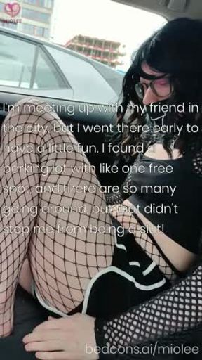 A huge risky cumshot flashing at a full parking lot