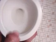 Naked Transgirl Pissing with Non-Op Clit; Two Simultaneous Streams